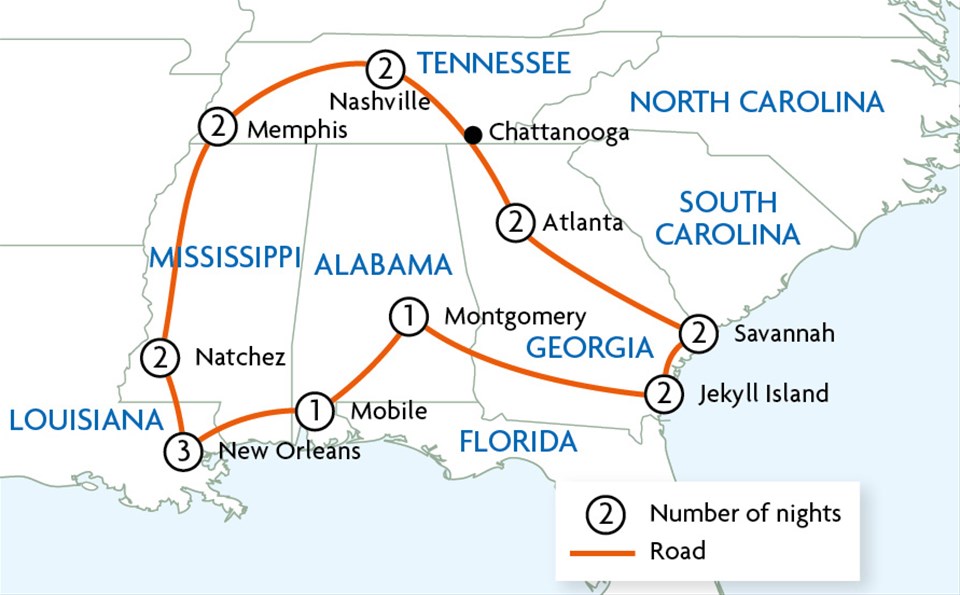 7 day deep south road trip